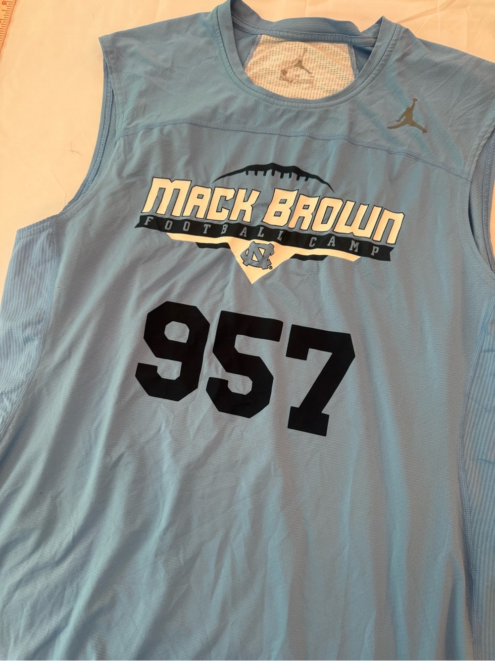 Nike Mack Brown Football Camp Light Blue Sleeveless Jersey with Black Numbering